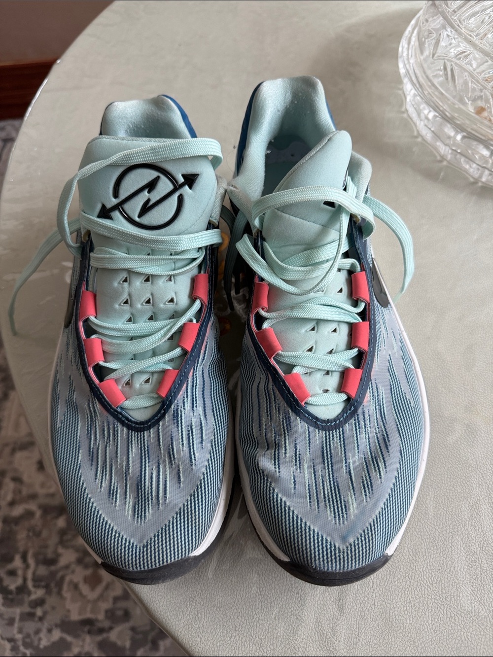 Nike Kids Light Teal Sneakers with Coral Accents